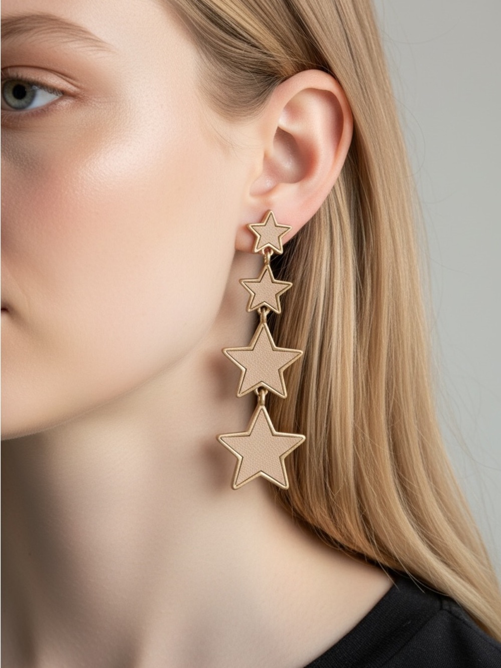 9/16 Gold-Tone Star Drop Earrings - 4-Tier Statement